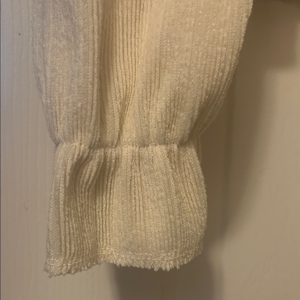 Zara Cream Ribbed Drawstring Hem Sweater - Picture 2 of 4